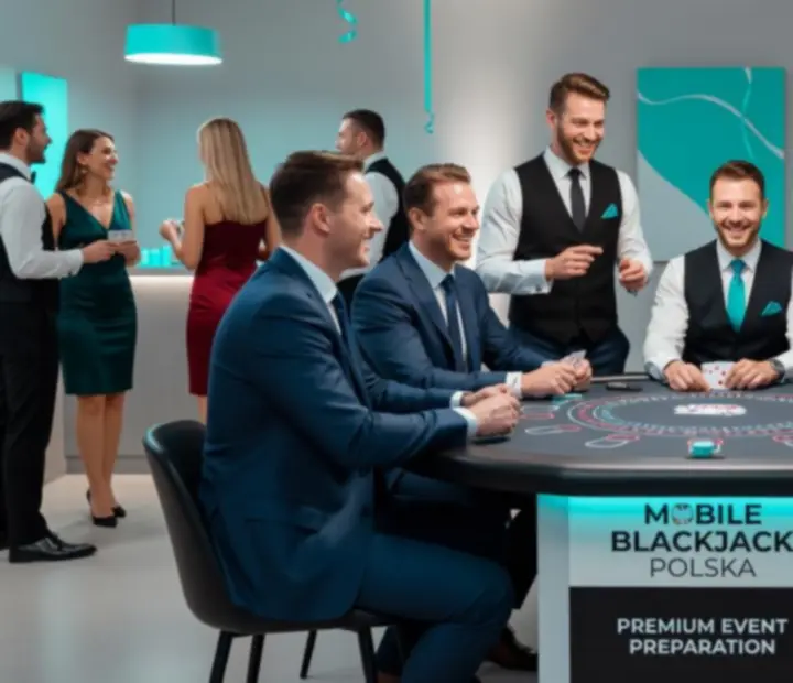 Mobilny stół blackjack na eleganckim wydarzeniu firmowym