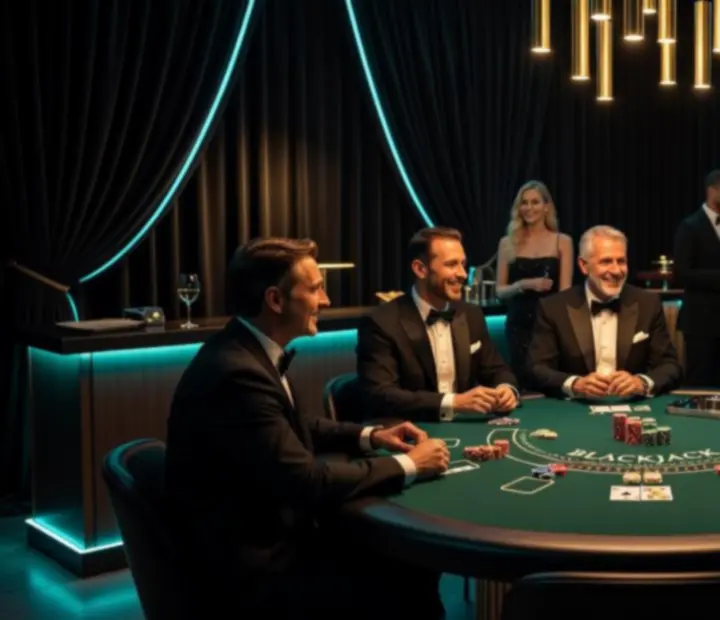 Klimatyczne oświetlenie i dekoracje przy stole blackjackowym