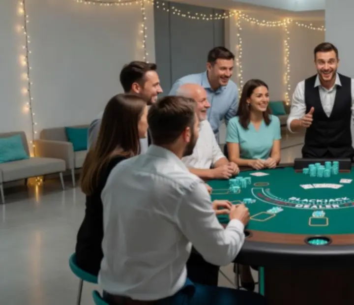 Goście grający w blackjacka jako atrakcję eventową