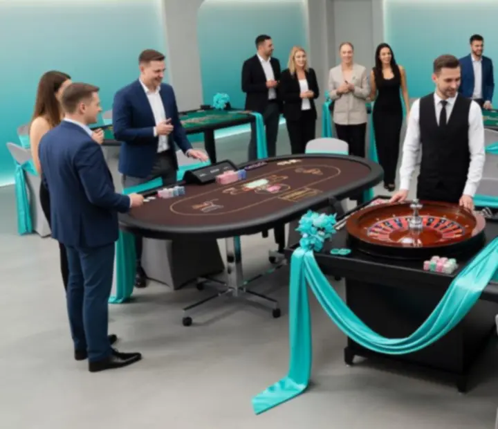 Mobilne stoły eventowe przygotowane na wieczorne wydarzenie