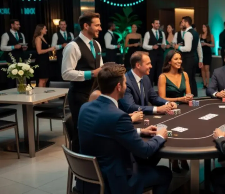 Mobilne stoły pokerowe na eleganckim wydarzeniu firmowym