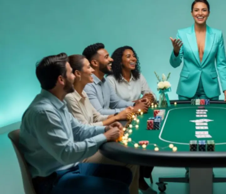 Goście przy mobilnym stole pokerowym podczas wieczoru eventowego